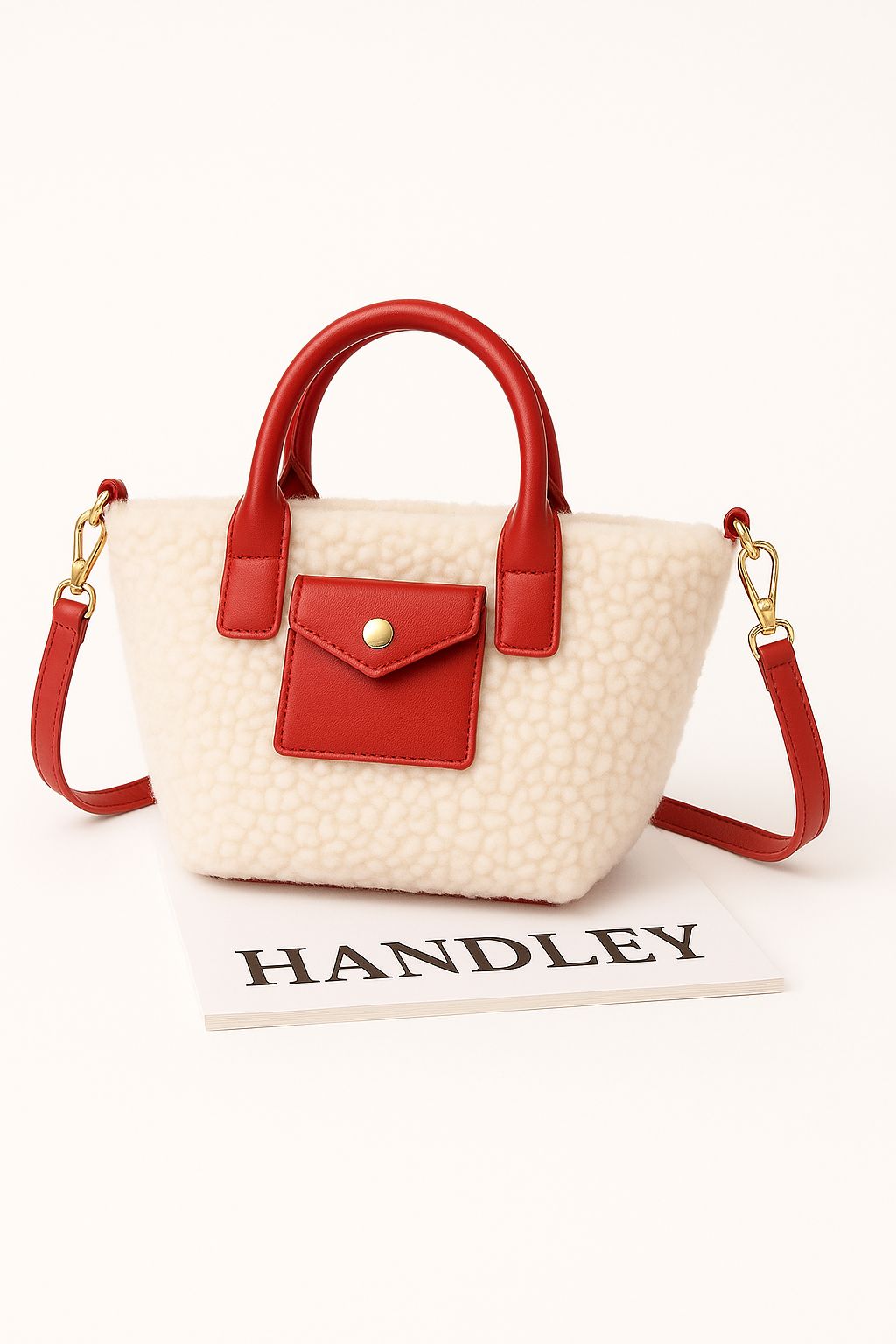 Lüks kuzu Pelüş detaylı el ve omuz çantası