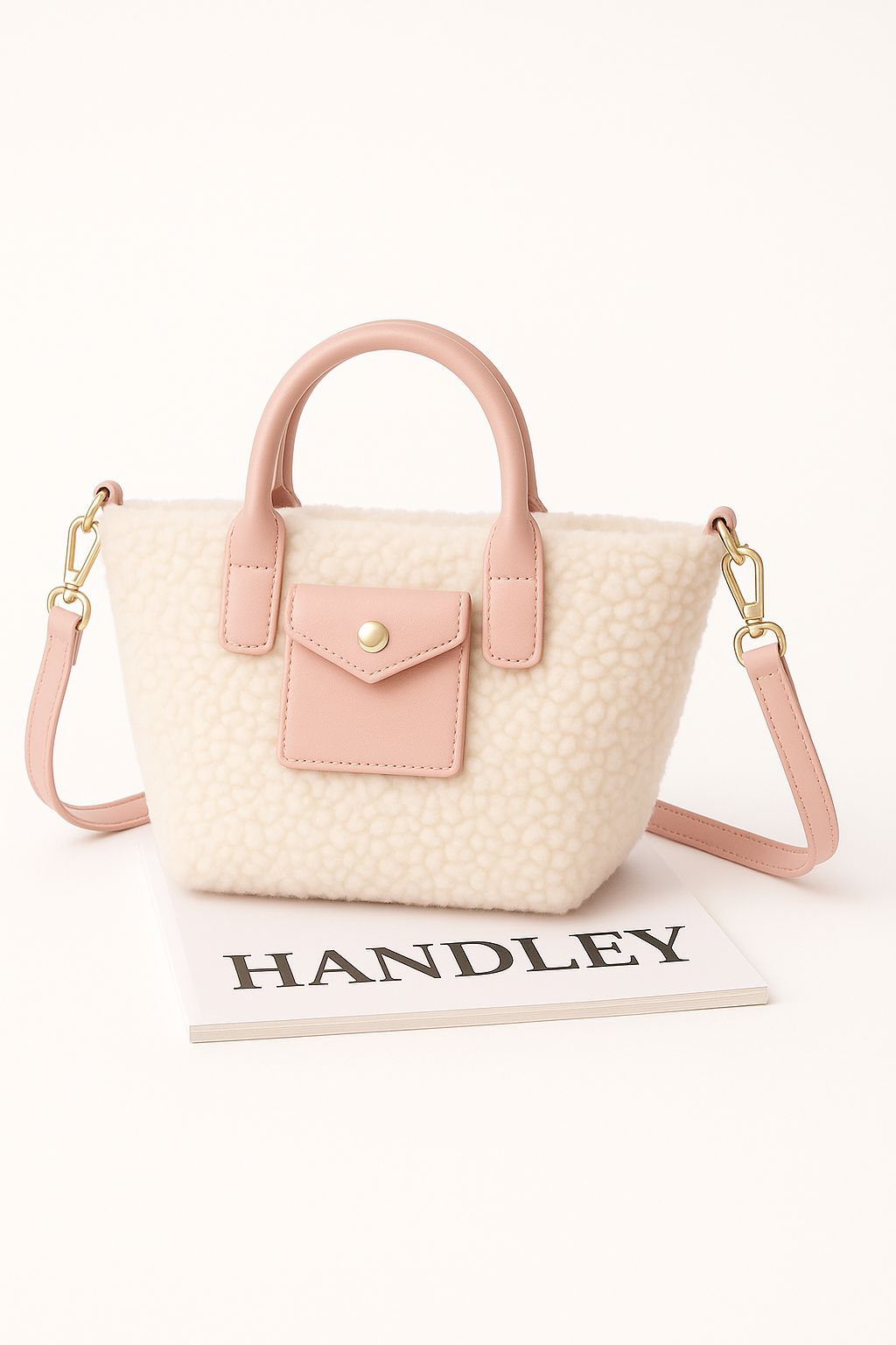 Lüks kuzu Pelüş detaylı el ve omuz çantası