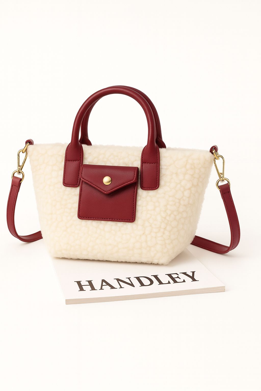 Lüks kuzu Pelüş detaylı el ve omuz çantası