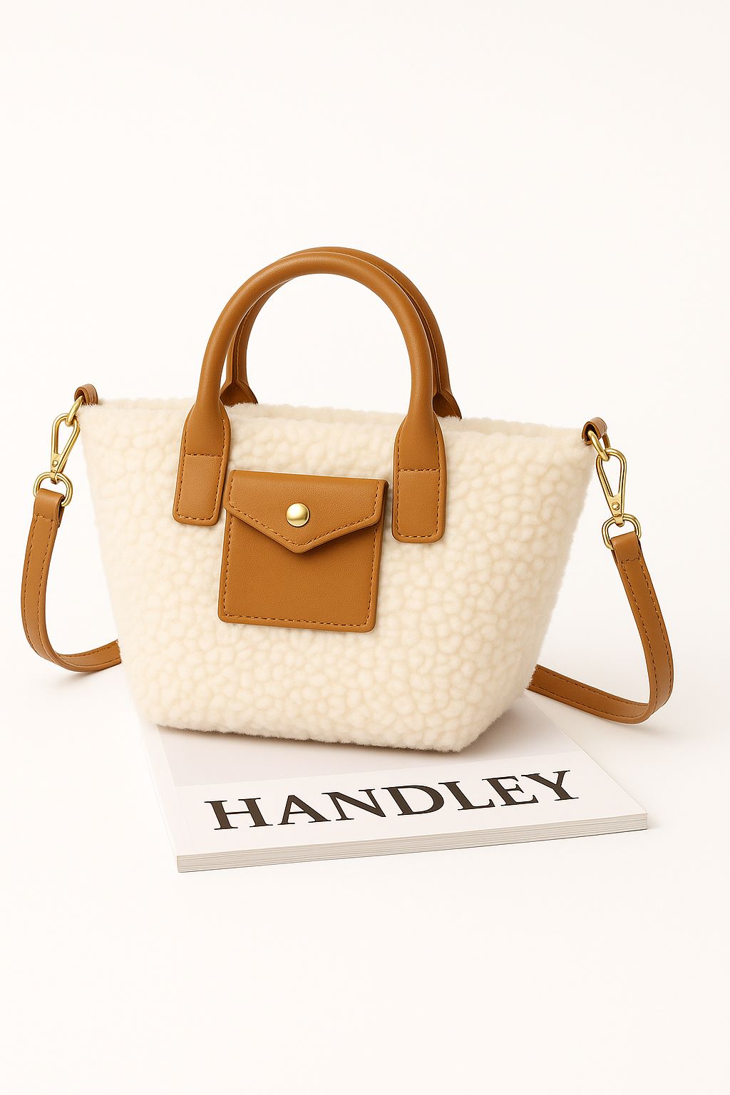 Lüks kuzu Pelüş detaylı el ve omuz çantası