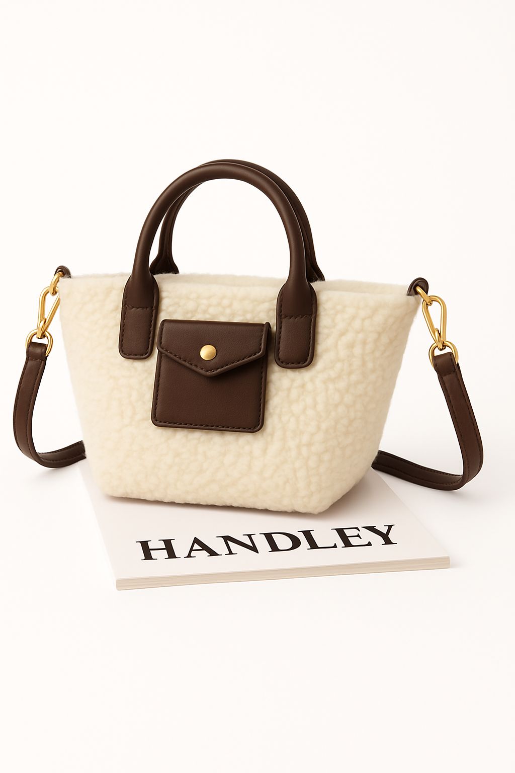 Lüks kuzu Pelüş detaylı el ve omuz çantası