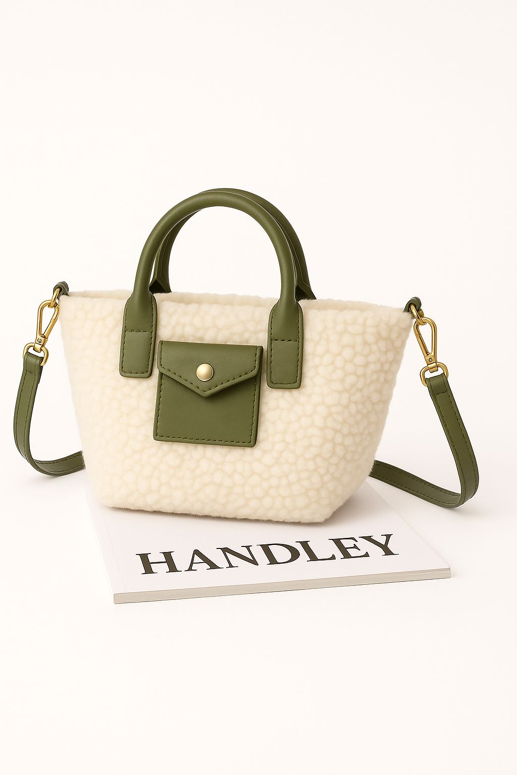 Lüks kuzu Pelüş detaylı el ve omuz çantası